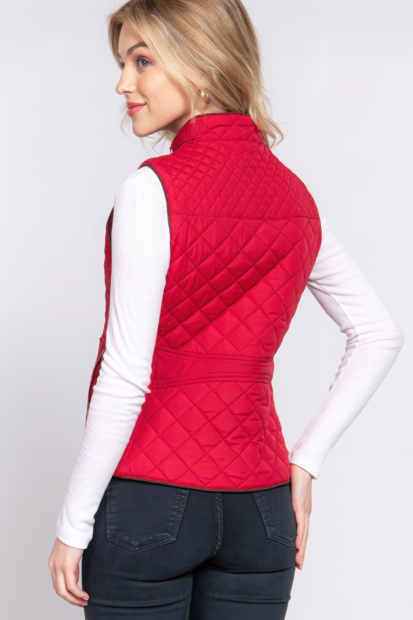 Suede Piping Quilted Padding Vest